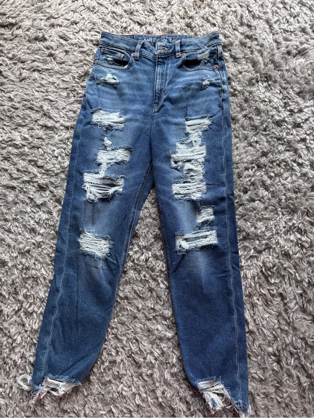 American Eagle Outfitters Distressed Highest Rise Mom Dark Blue Jeans